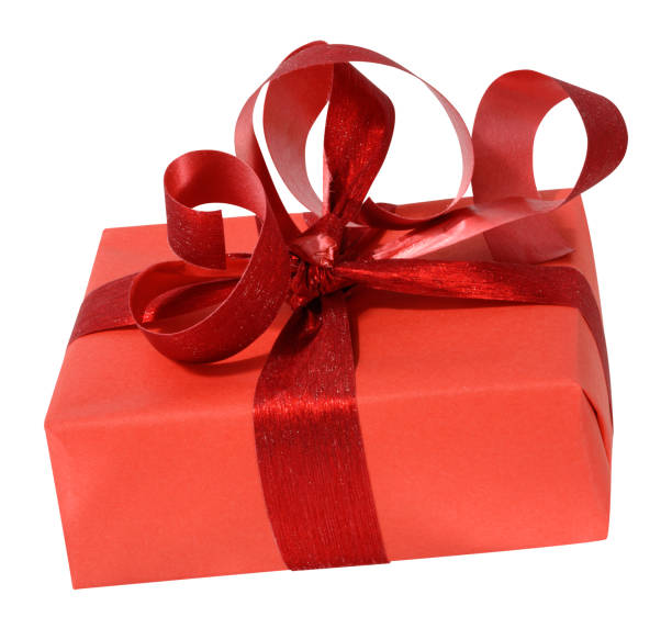 istock Box is wrapped in red gift wrapping paper and red ribbon 1847624984