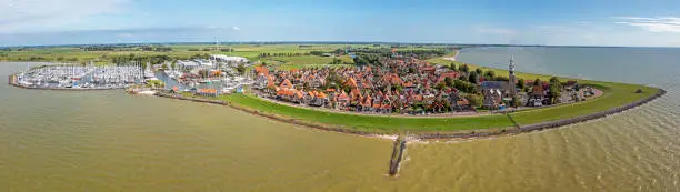 Photo of Aerial panorama from the historical city Hindeloopen at the IJsselmeer in the Netherlands