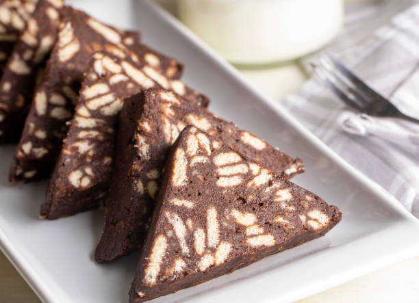 istock Delicious mosaic chocolate and biscuit cake served in a white plate (Turkish name; Mozaik pasta or Mozaik kek) 1847629123
