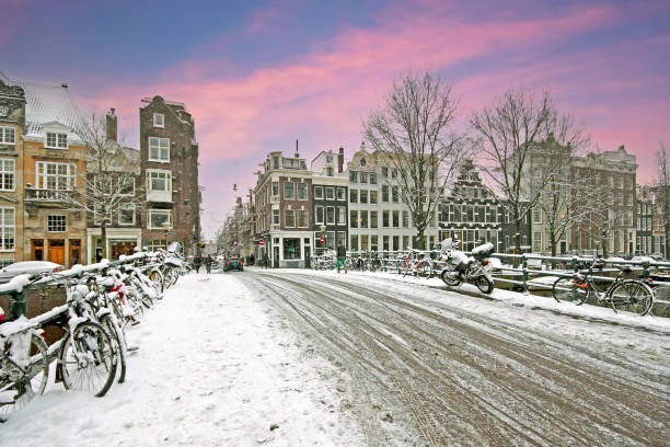istock Amsterdam in winter in the Netherlands at sunset 1847631343