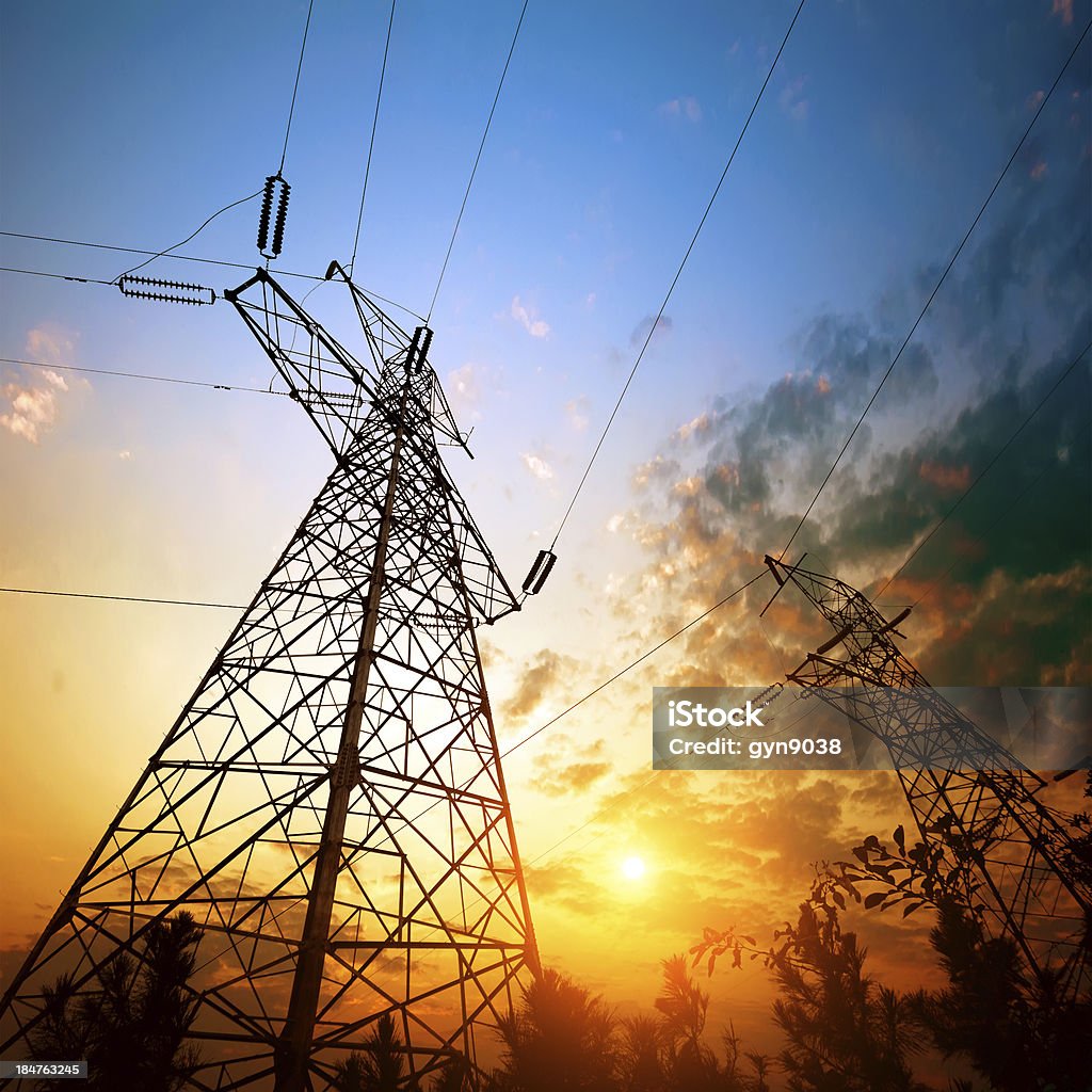 high voltage post high voltage post.High-voltage tower sky background. Air Pollution Stock Photo