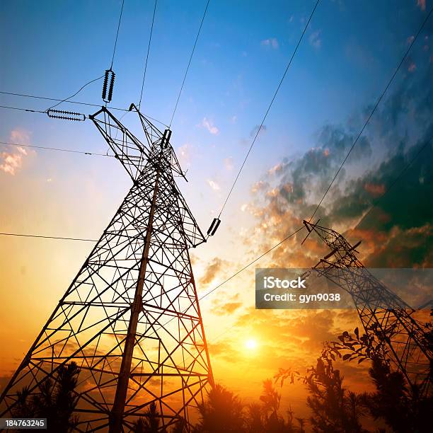 High Voltage Post Stock Photo - Download Image Now - Air Pollution, Architecture, Blue