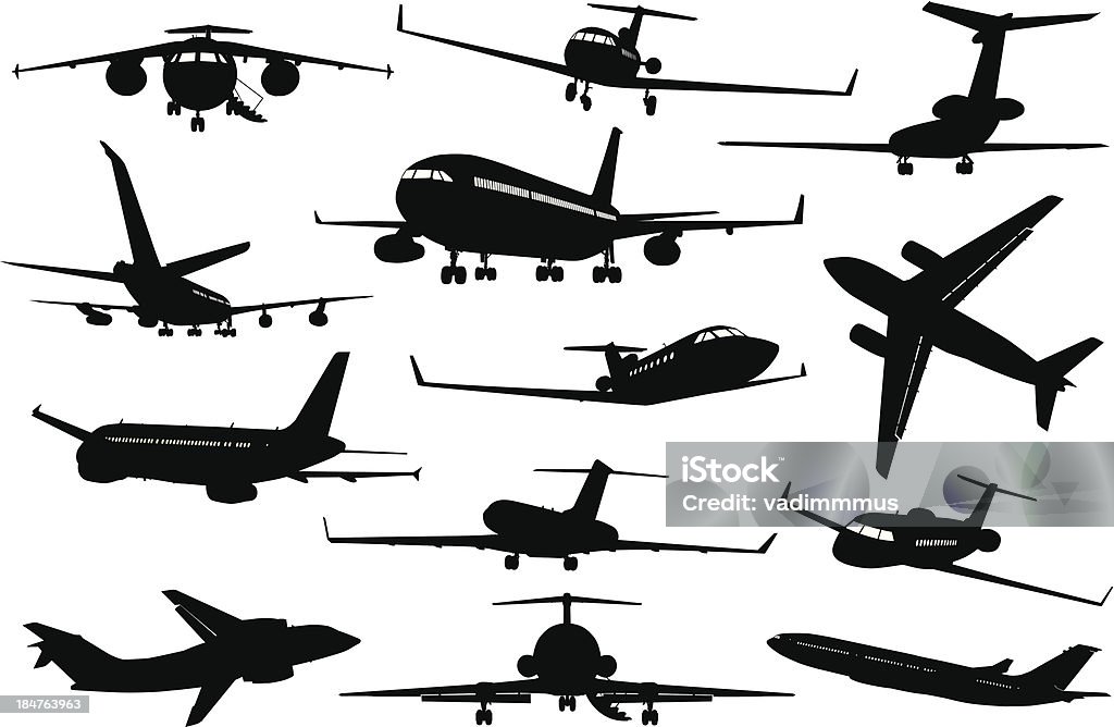 Ensemble de silhouettes avion - clipart vectoriel de Avion libre de droits