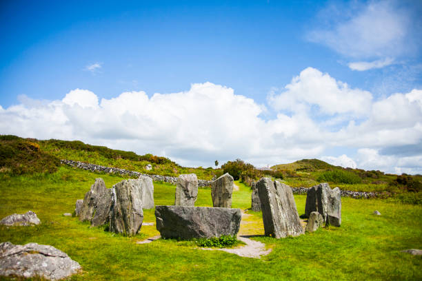 Spring landscape in Drombeg megaliths in Ireland.