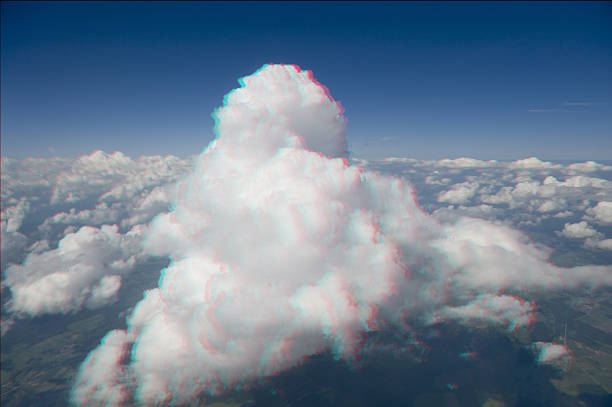 high altitude blick auf eine cumulus in 3d. - anaglyph stock-fotos und bilder