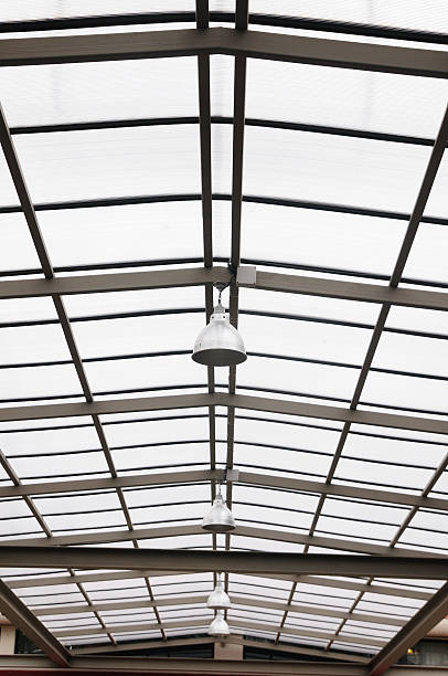 istock Structure glasses roof with lamps lighting. 184764844