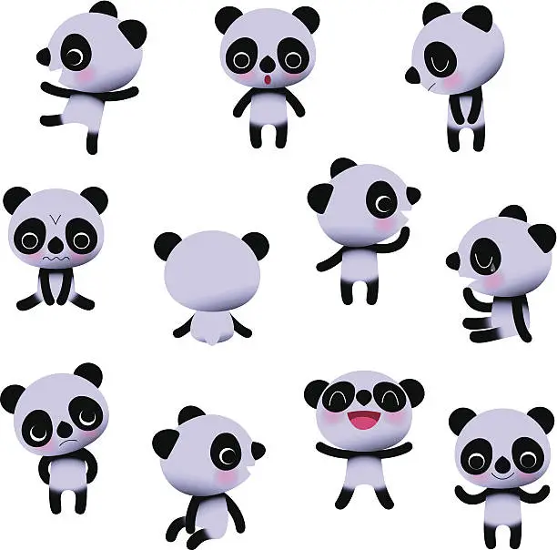 Vector illustration of Cute Little Pandas.