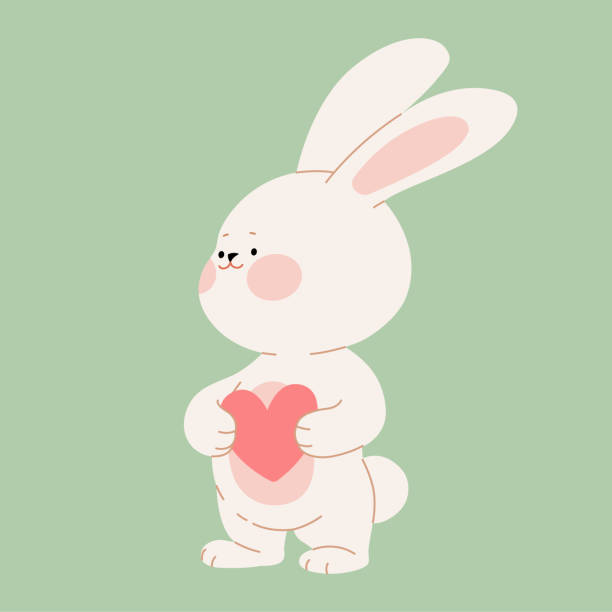 ilustraciones, imágenes clip art, dibujos animados e iconos de stock de un lindo conejito blanco sostiene un corazón rojo. personaje plano de liebre de dibujos animados para feliz día de san valentín, tarjeta de felicitación de pascua, invitación, pegatina, pancarta. ilustración vectorial. - easter rabbit baby rabbit mascot
