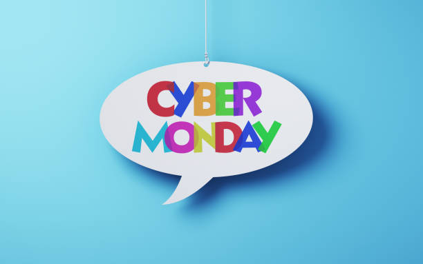 istock Colorful Cyber Monday Lettering on White Note Paper Hanging on a Rope on a Blue Soft Background 1847656273