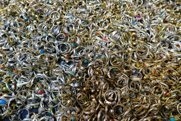 istock Mountain of silver rings with stones. 1847656535