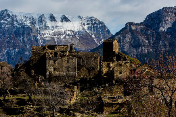 Winter in Muro de Bellos old town, Atagon, Pyrenees, Spain