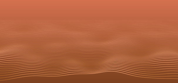 Warm terracotta background with digital wavy lines texture, resembling desert sand dunes.