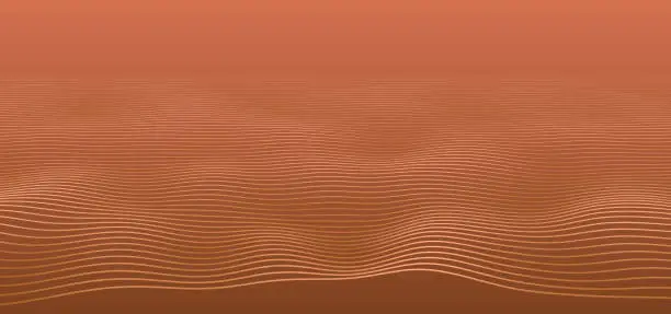 Vector illustration of Digital wavy lines on terracotta background.