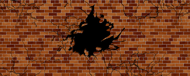 Cracked wall with hole in the center