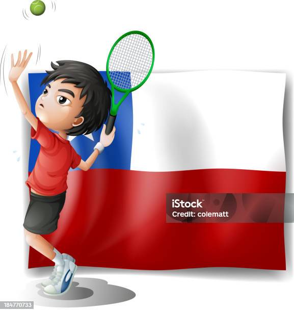 Ilustración de Jugador De Tenis Con La Bandera De Chile y más Vectores Libres de Derechos de Adulto - Adulto, Atleta - Papel social, Azul