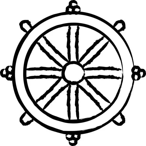 Vector illustration of Dharma Wheel hand drawn vector illustration