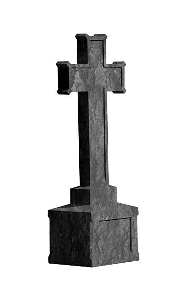 istock Cross tombstone isolated on white background 184773396