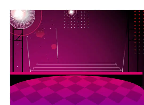 Vector illustration of Disco ball and dance floor at Nightclub
