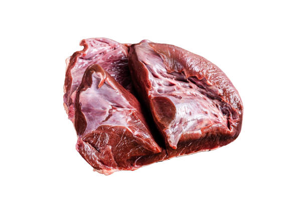 istock Cut Beef or veal raw heart on a butcher table.  Isolated, white background. 1847761972