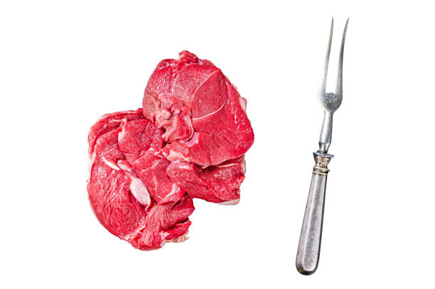 istock Raw Mutton fillet steaks from leg, uncooked lamb meat.  Isolated, white background. 1847795453