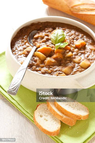 Fresh Lentil Soup With Potato And Carrots Stock Photo - Download Image Now - Backgrounds, Bowl, Bread