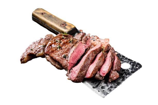 istock Sliced grilled Lamb fillet steak, mutton meat from leg.  Isolated, white background. 1847795991