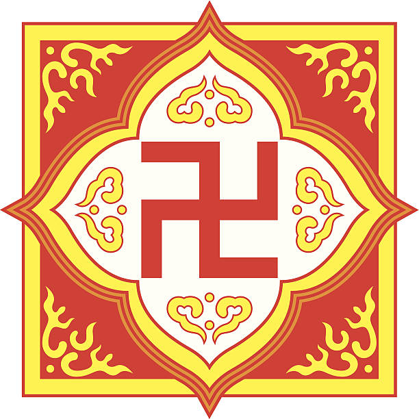 swastyka symbol-mnich tradycji wzór - tibet india tibetan culture buddhism stock illustrations