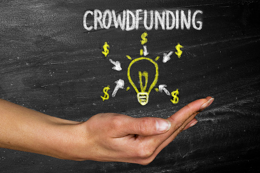 Crowdfunding concept on chalkboard