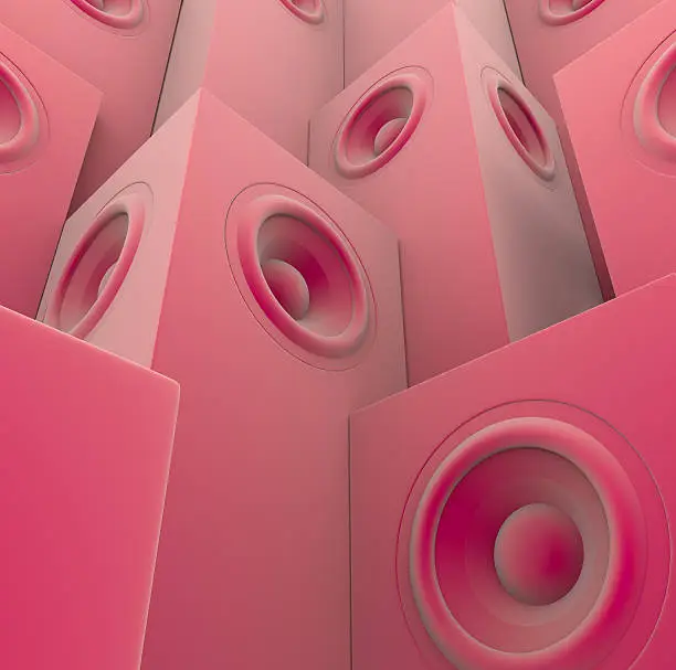 pink 3d render of grouped sound-system  dj set