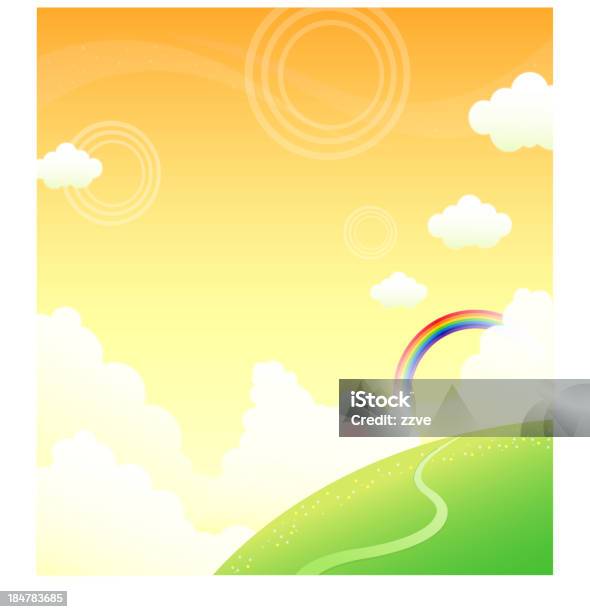 Green Mountain And Rainbow In Sky Stock Illustration - Download Image Now - Backgrounds, Beauty In Nature, Color Image