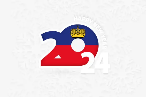 Vector illustration of New Year 2024 for Liechtenstein on snowflake background.