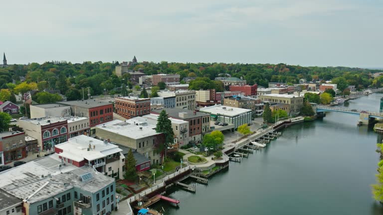 Aerial Establishing Shot of Manistee, MI