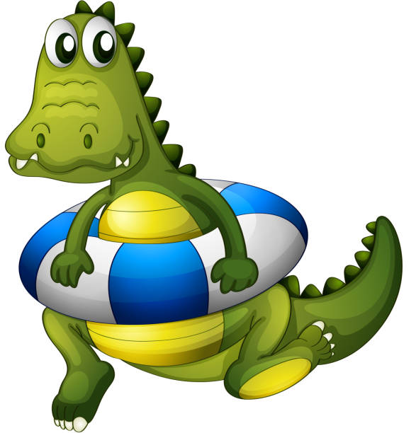 crocodile with a lifebouy crocodile with a lifebouy on a white background lifebouy stock illustrations