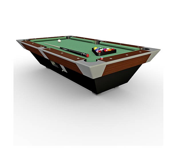 istock 3d Billiards pool table with balls,chalk and cue-stick 184786434