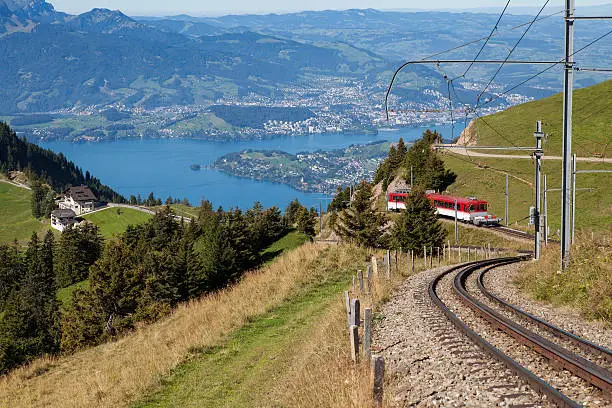Cog railway on the Mount Rigi, Switzerland