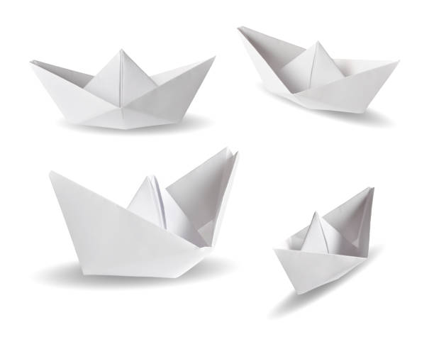 istock Set of real photos on four paper ships 184786598