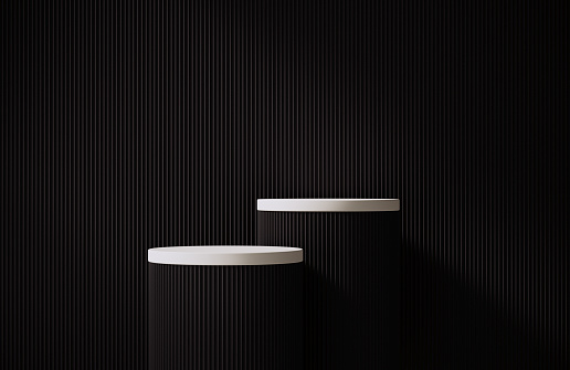 Black podiums before black background, Horizontal composition with copy space.