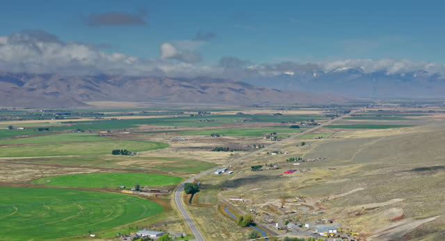 Aerial Shot Tilting Up on Farmland in Butte County, Idaho