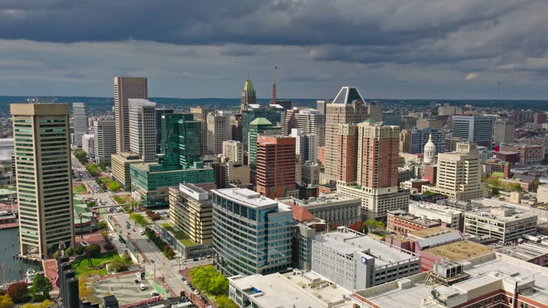 Drone Shot of Baltimore on Stormy Day