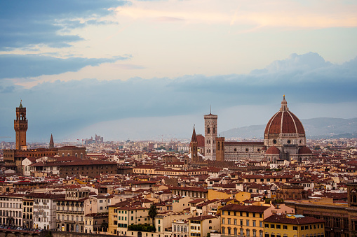 Florence cityscape and Duomo Santa Maria Del Fiore at sunset, Florence, Italy.