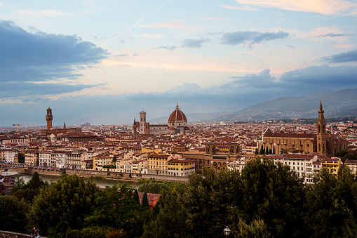 Florence cityscape and Duomo Santa Maria Del Fiore at sunset, Florence, Italy.