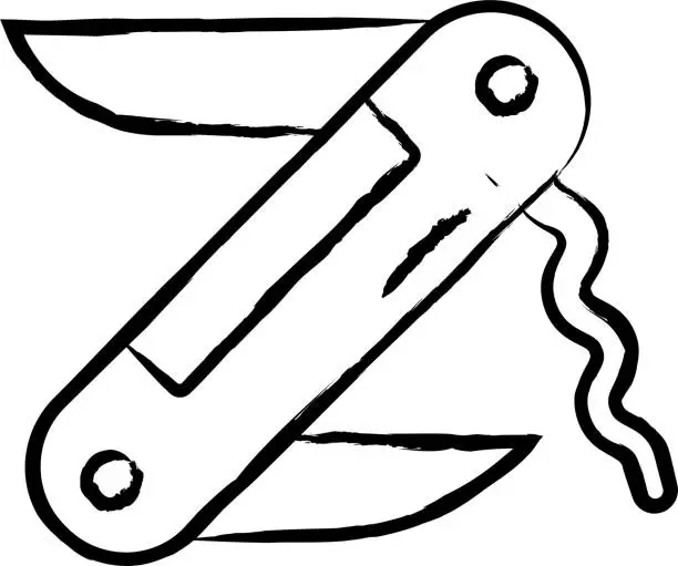 Vector illustration of Pocket Knife hand drawn vector illustration
