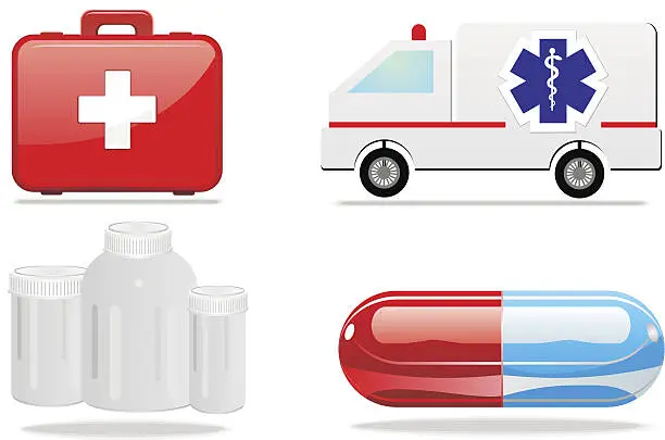 Vector illustration of Medical icons first aid pill ambulans