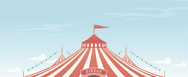 Big Top Background A retro style circus background with copy space. This is an editable EPS 10 vector illustration with transparencies and gradients. It is organised into easy to edit layers and also includes a high resolution JPEG. circus tent illustrations stock illustrations