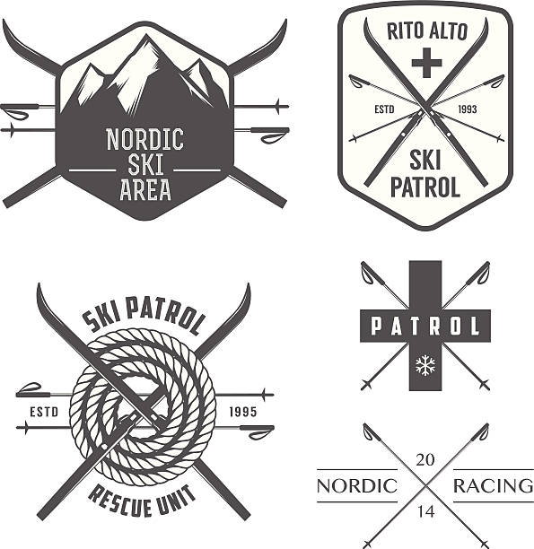 stockillustraties, clipart, cartoons en iconen met set of nordic skiing and cross country labels - skivakantie