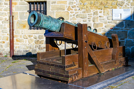 Antique cannon artillery defensive weapon on Mount Urgull, Donostia-San Sebastian, Spain