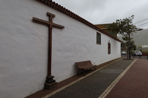 El Palmar, Buenavista del Norte, Tenerife, Spain, March 18, 2022: Side facade of the Nuestra Senora de la Consolacion Church, El Palmar, Buenavista del Norte, Tenerife, Spain