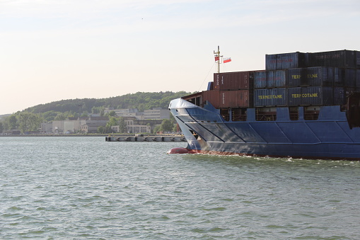 The Elbsprinter container ship arriving from the port.