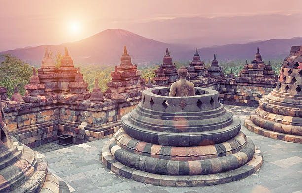 Rooftop view of Borobudur Temple Borobudur Temple at sunrise.Java.Indonesia. java stock pictures, royalty-free photos & images