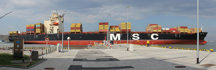 Gdynia, Port, Poland. Container ship MSC ANS leaving the port.